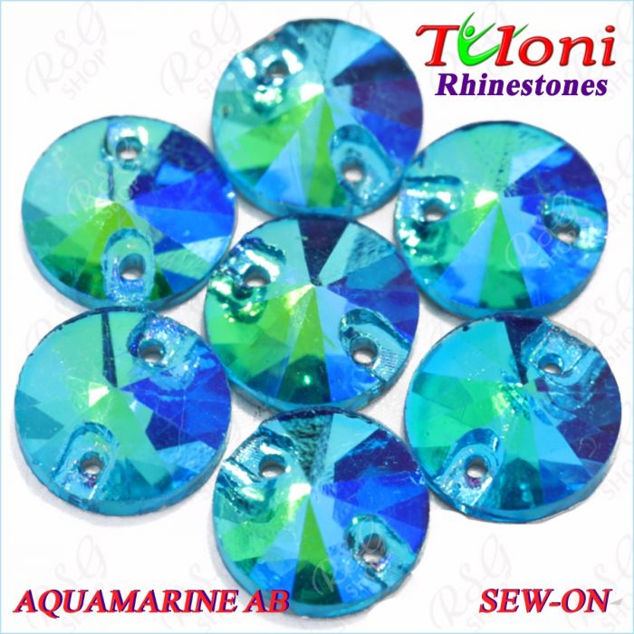 Strass Tuloni 10 pcs Aquamarine AB Round Sew-On Flat Back
