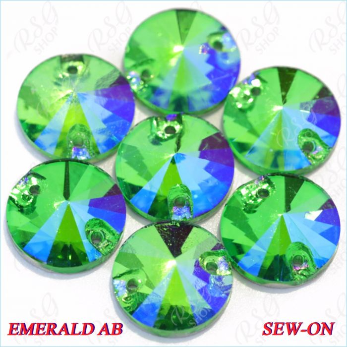 Стразы Tuloni 10 pcs Emerald AB Round Sew-On Flat Back